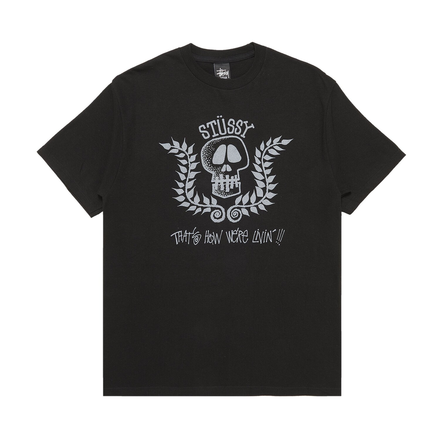 

Футболка Stussy Skull Wreath, черная, Черный, Футболка Stussy Skull Wreath, черная
