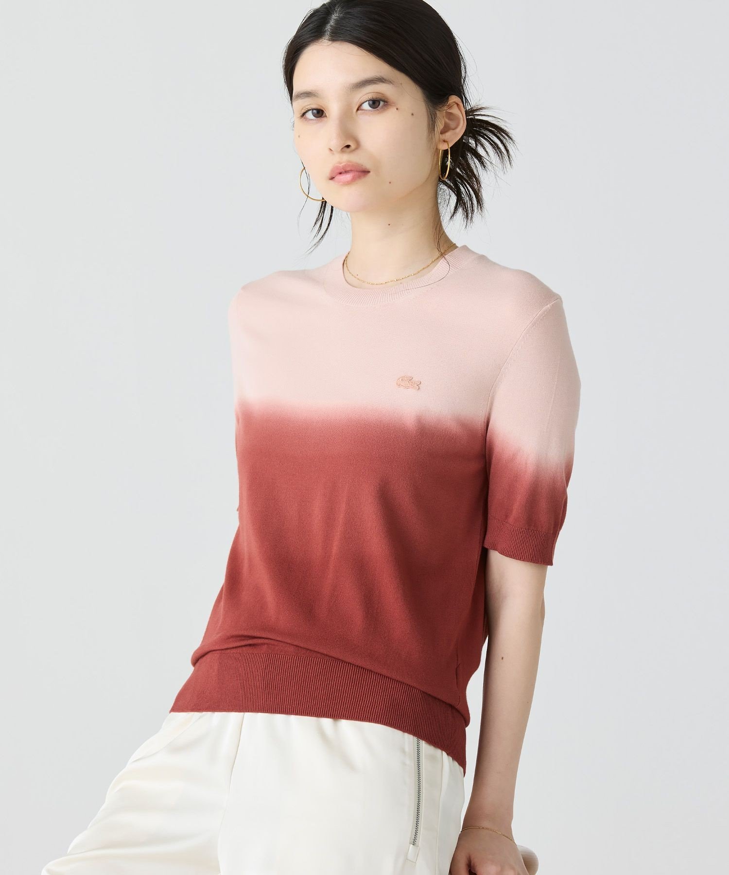 Футболка Lacoste с градиентным вязаным узором, коричневая