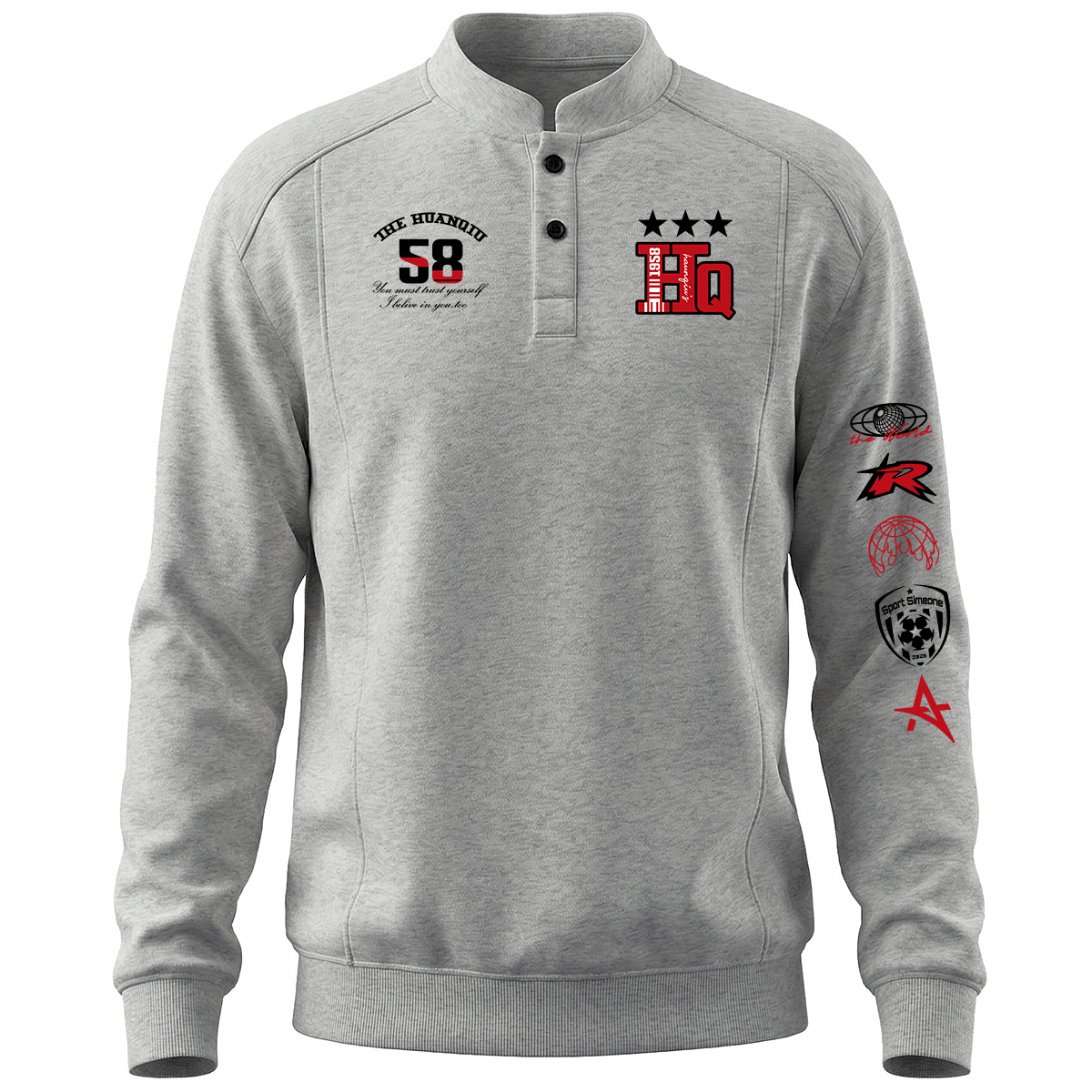 

Свитшот Unisex Henry Collar Thickened Regular HUANQIU, heather серый