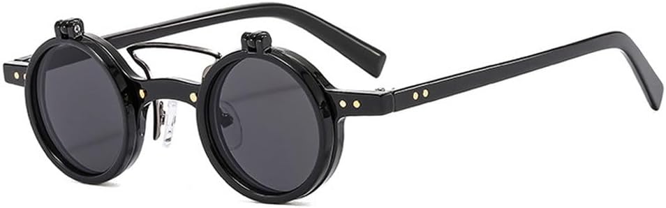 

Популярные модные маленькие круглые панк-солнцезащитные очки с двойной перемычкой для женщин, ретро-очки с откидными линзами, защита от УФ-излучения UV400, мужские солнцезащитные очки с заклепками TKKTLLT, Black Grey