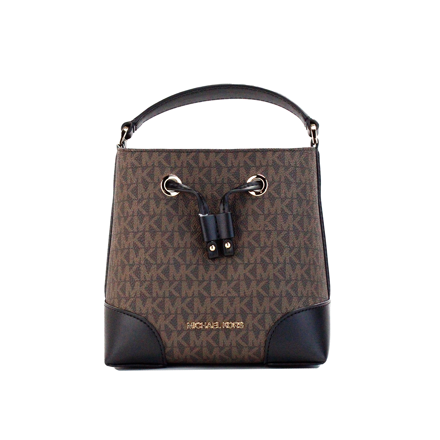 

Сумка-ведро через плечо Mercer Small Brown Black Signature Leather Michael Kors