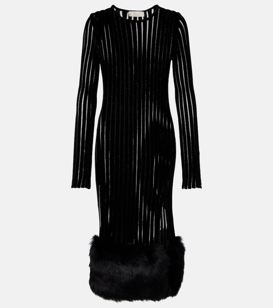 

Вязаное миди-платье с отделкой из искусственного меха Blumarine, Black