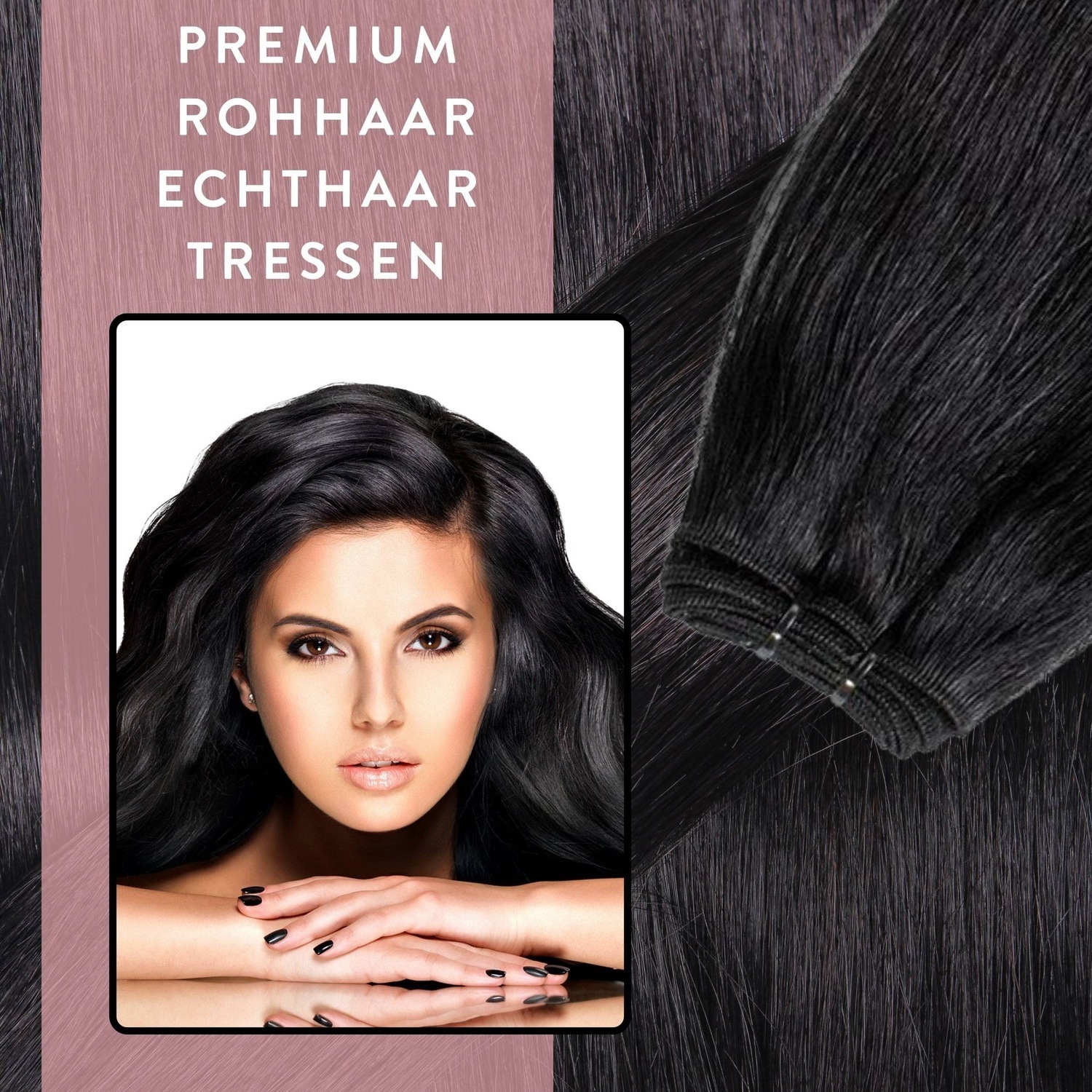 Накладные волосы tresse extensions premium rohhaar naturschwarz 100g Hair2Heart, 50cm, количество 1 шт. — фото 2
