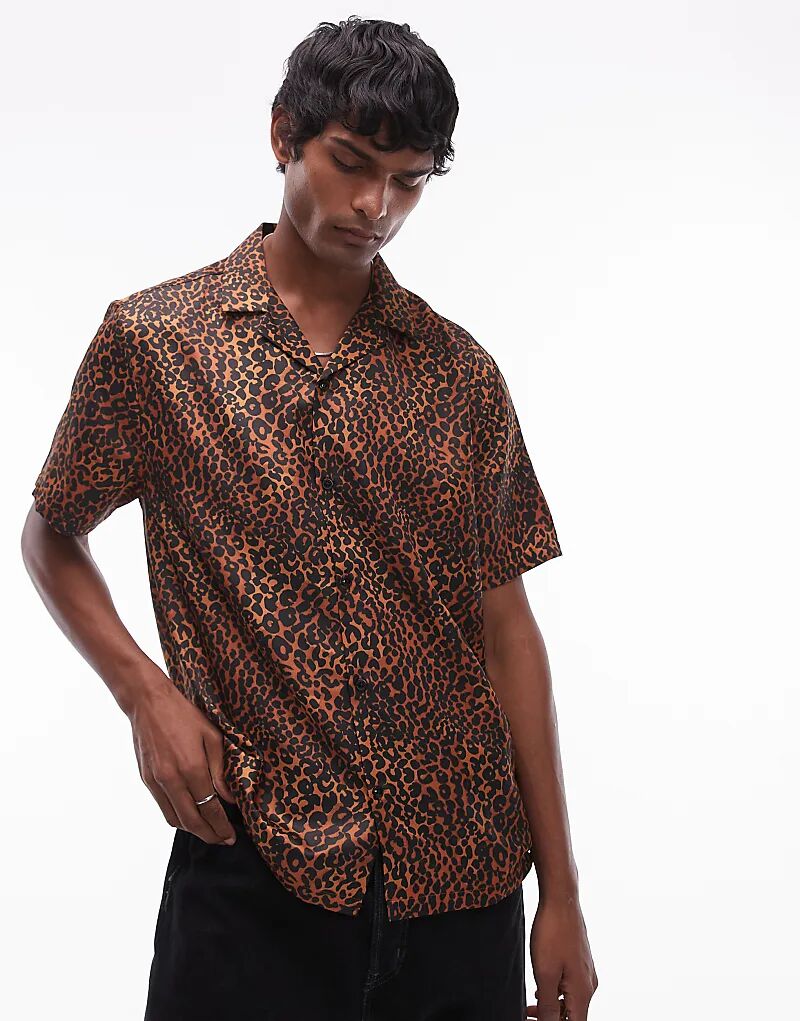 

Рубашка с короткими рукавами и леопардовым принтом коричневого цвета Topman