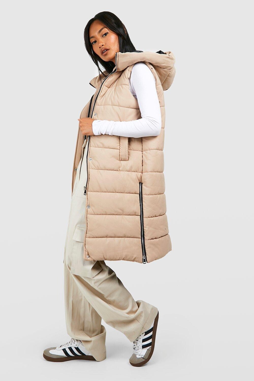 

Длинный жилет с капюшоном Boohoo, серый