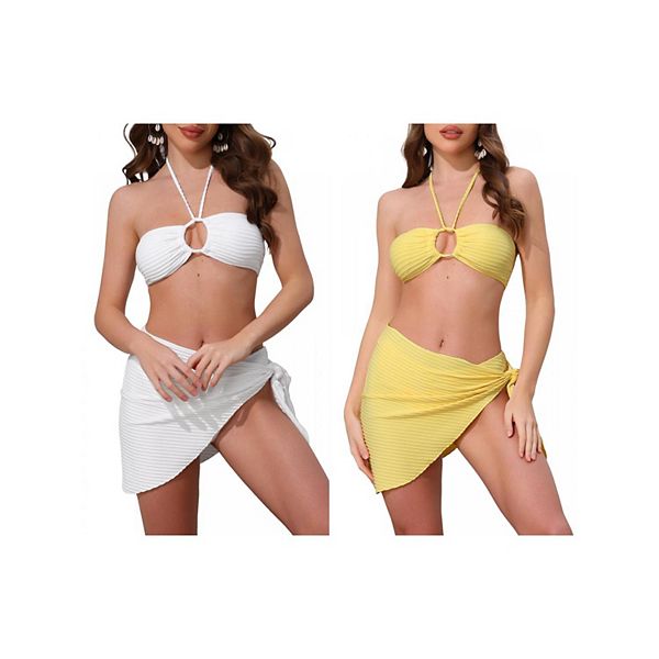 

2 комплекта женского купальника-бикини с веревочным круглым топом, треугольные трусики с завязками по бокам и парео Inspire Chic, White Light Yellow, Белый, 2 комплекта женского купальника-бикини с веревочным круглым топом, треугольные трусики с завязками