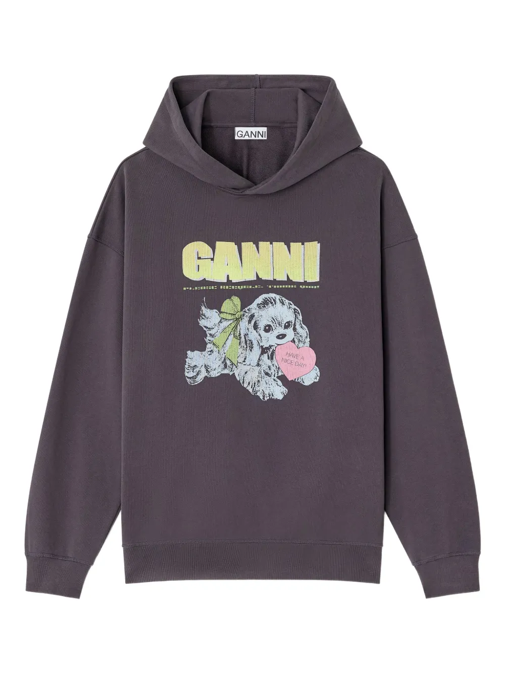

Толстовка с капюшоном и принтом Puppy GANNI, серый