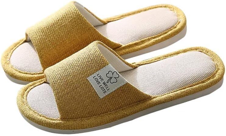 

Женские и мужские дышащие тапочки для ванной Zonkacen из хлопка и льна для домашней носки, желтый