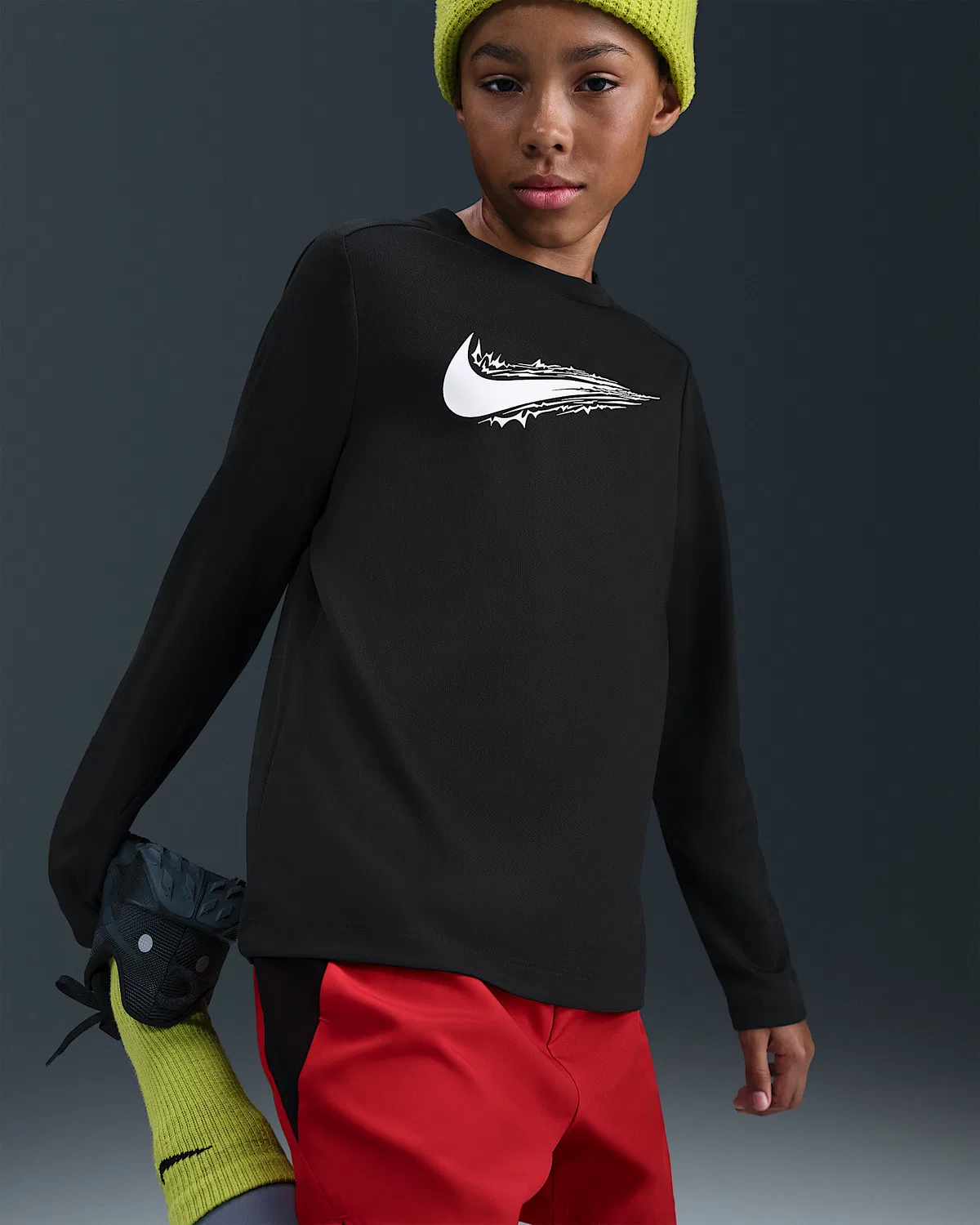 Большой детский (мальчиковый) длинный рукав Dri-FIT Nike Multi, Black/White — фото 3