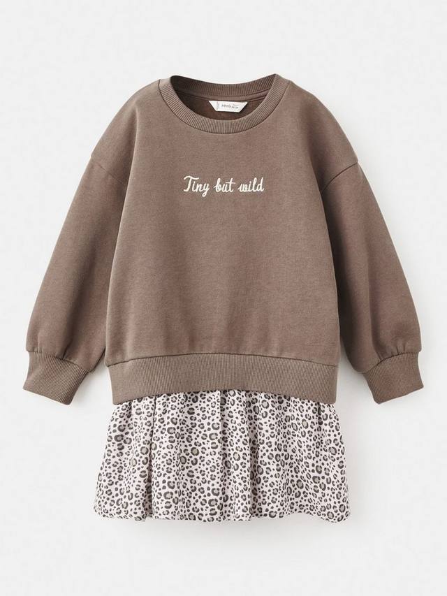 

Детское хлопковое платье-худи с леопардовым принтом Mango, Brown