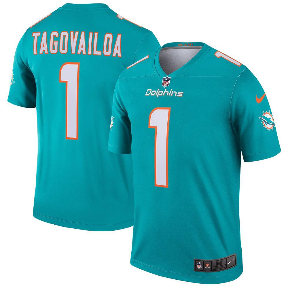 

Мужское джерси Nike Tua Tagovailoa Aqua Miami Dolphins Legend, цвет Dol Turq A