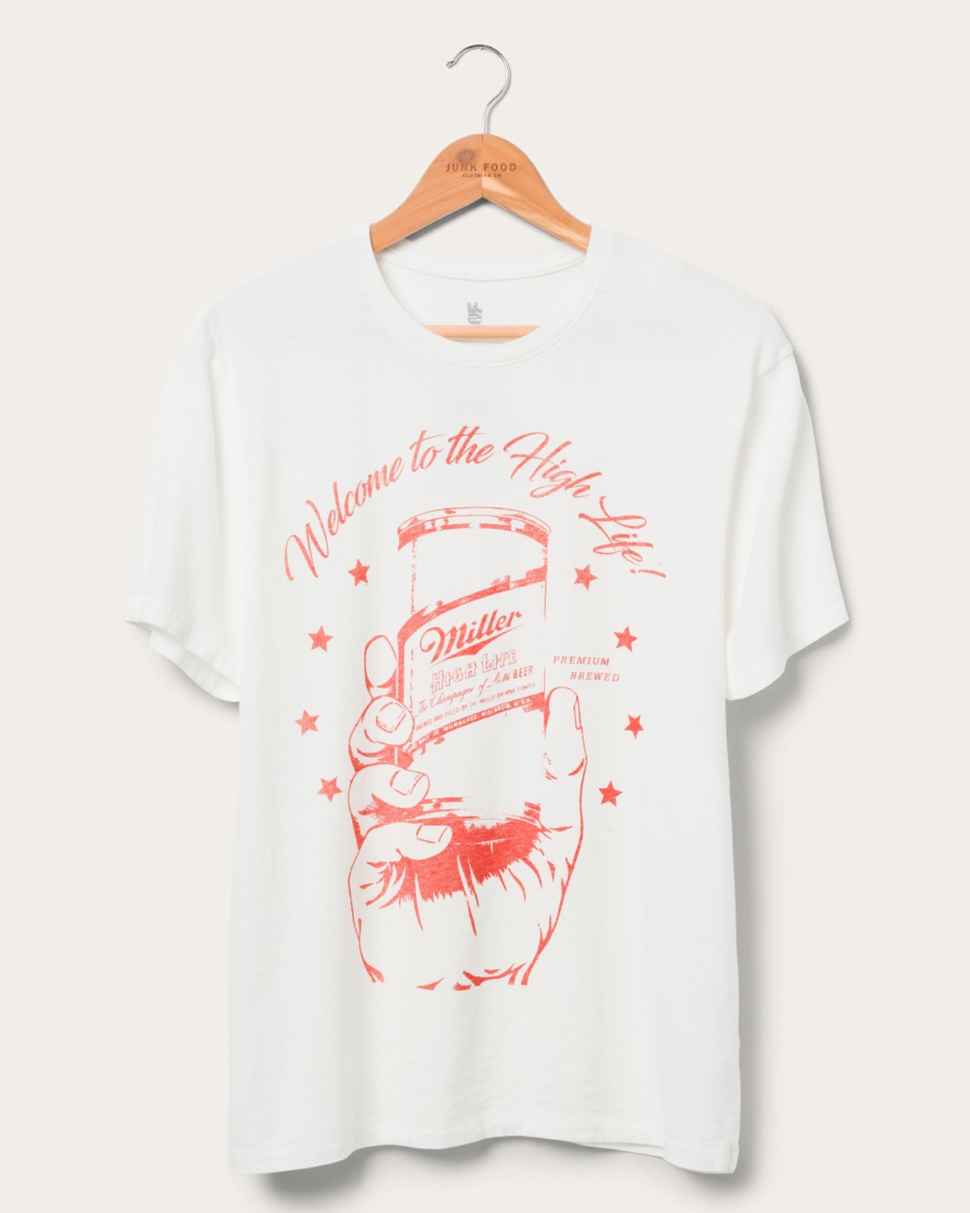 

Винтажная футболка Miller High Life в честь 120-летия Junk Food Clothing, белый