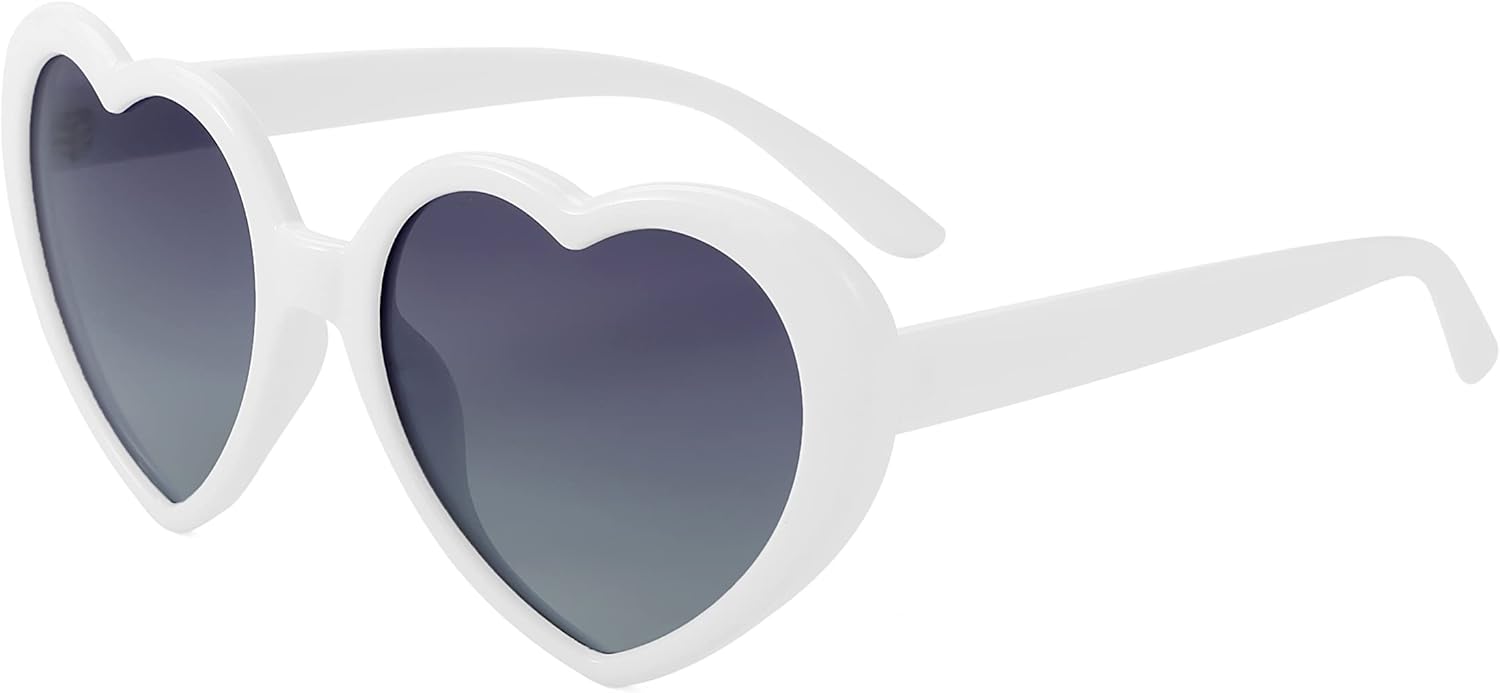 

Поляризованные солнцезащитные очки JOVAKIT в форме сердца для женщин, винтажный стиль, очаровательные ретро-очки большого размера, линзы с защитой от УФ-излучения UV400, 04 White/Grey
