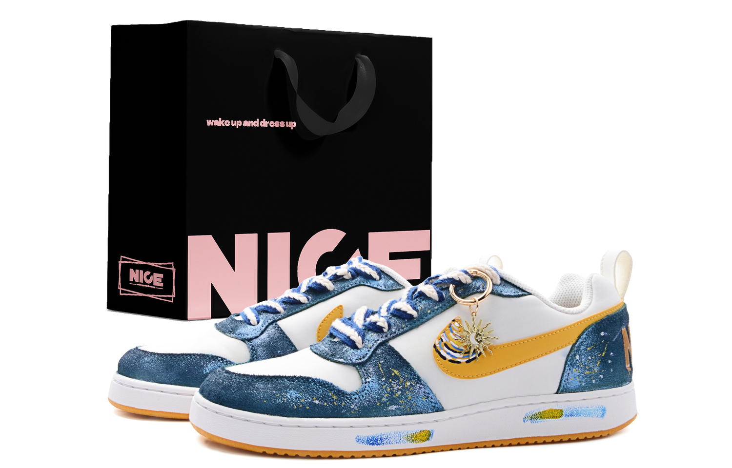 

Nike Мужские скейтерские кроссовки Court Borough низкие, устойчивые к истиранию, дышащие, синие и желтые