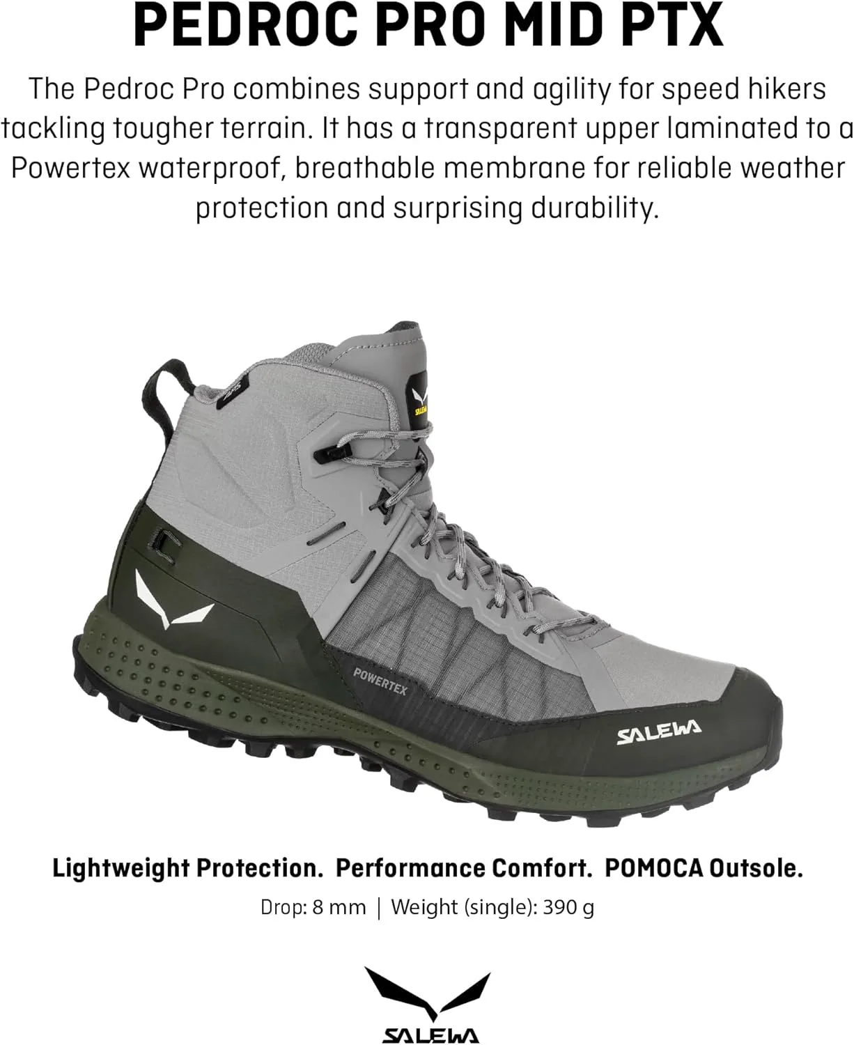 Мужские трекинговые и походные ботинки Salewa Pedroc Pro Powertex водонепроницаемые, темно-оливковый — фото 4