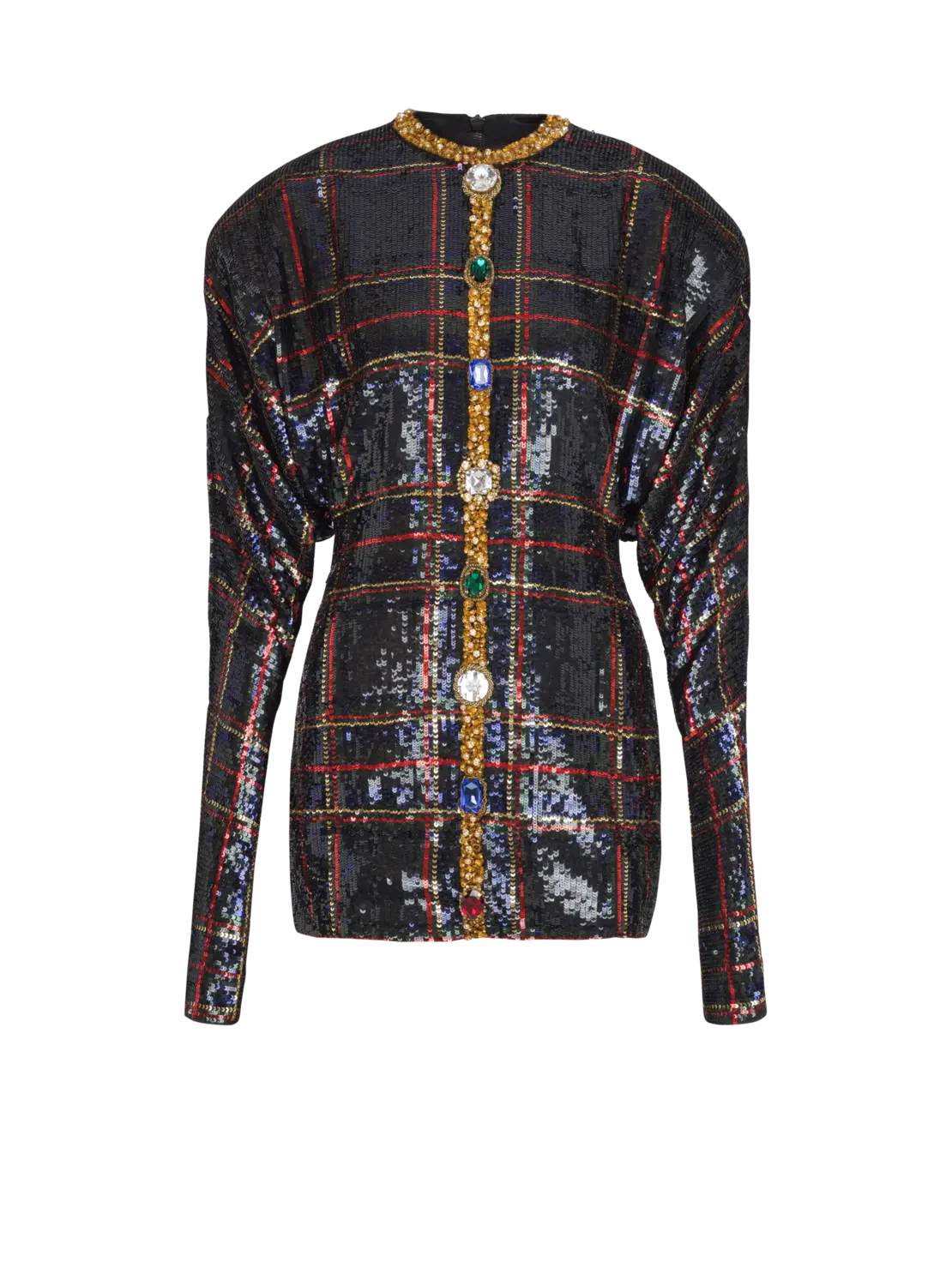 

Короткое вышитое платье в клетку Balmain, черный