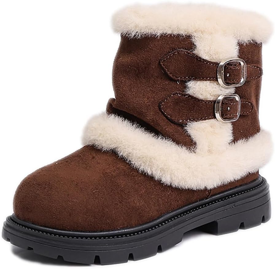 

Детские зимние плюшевые теплые сапоги с меховой подкладкой, замшевые, средние по голенище, с боковой молнией XinYiQu, Coffee