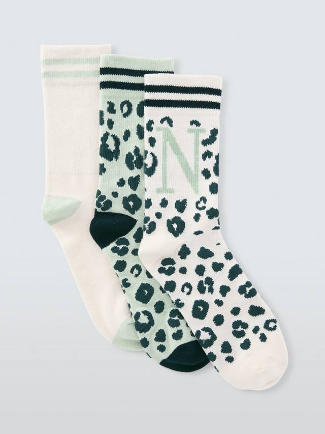 

Носки до щиколотки с принтом звериного алфавита John Lewis, N, Pack of 3, Green