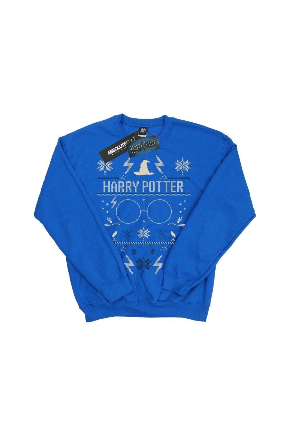 Толстовка с рождественским узором Harry Potter, синий — фото 2