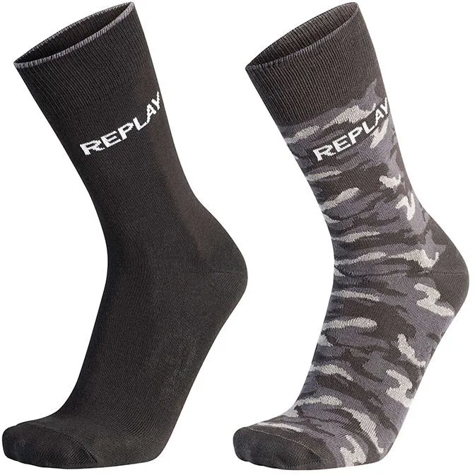 

Носки Replay "Leg Logo & Camouflage 2Pcs Banderole" (упаковка, эр-), с надписью-логотипом, цвет 2 X Schwarz, Tarnfarben