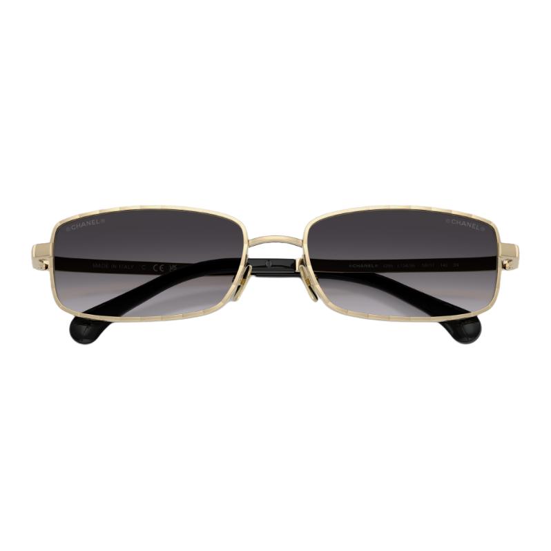 CHANEL Металлические прямоугольные солнцезащитные очки унисекс Light Gold — фото 4