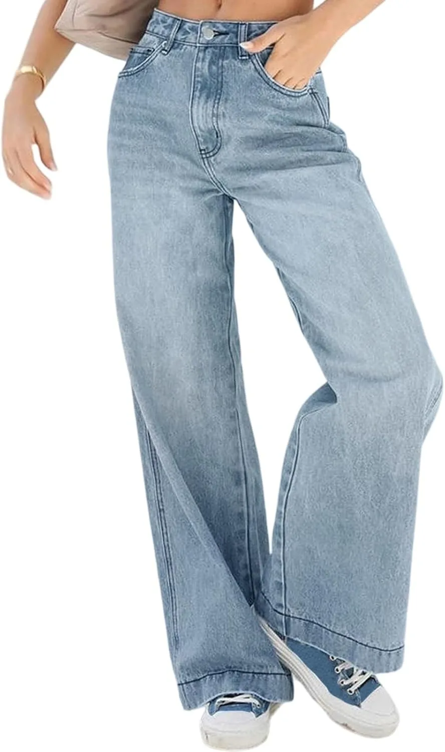 Джинсы Wide Leg для женщин, Mid Rise, Vintage Blue Denim, Relaxed Fit — фото 3