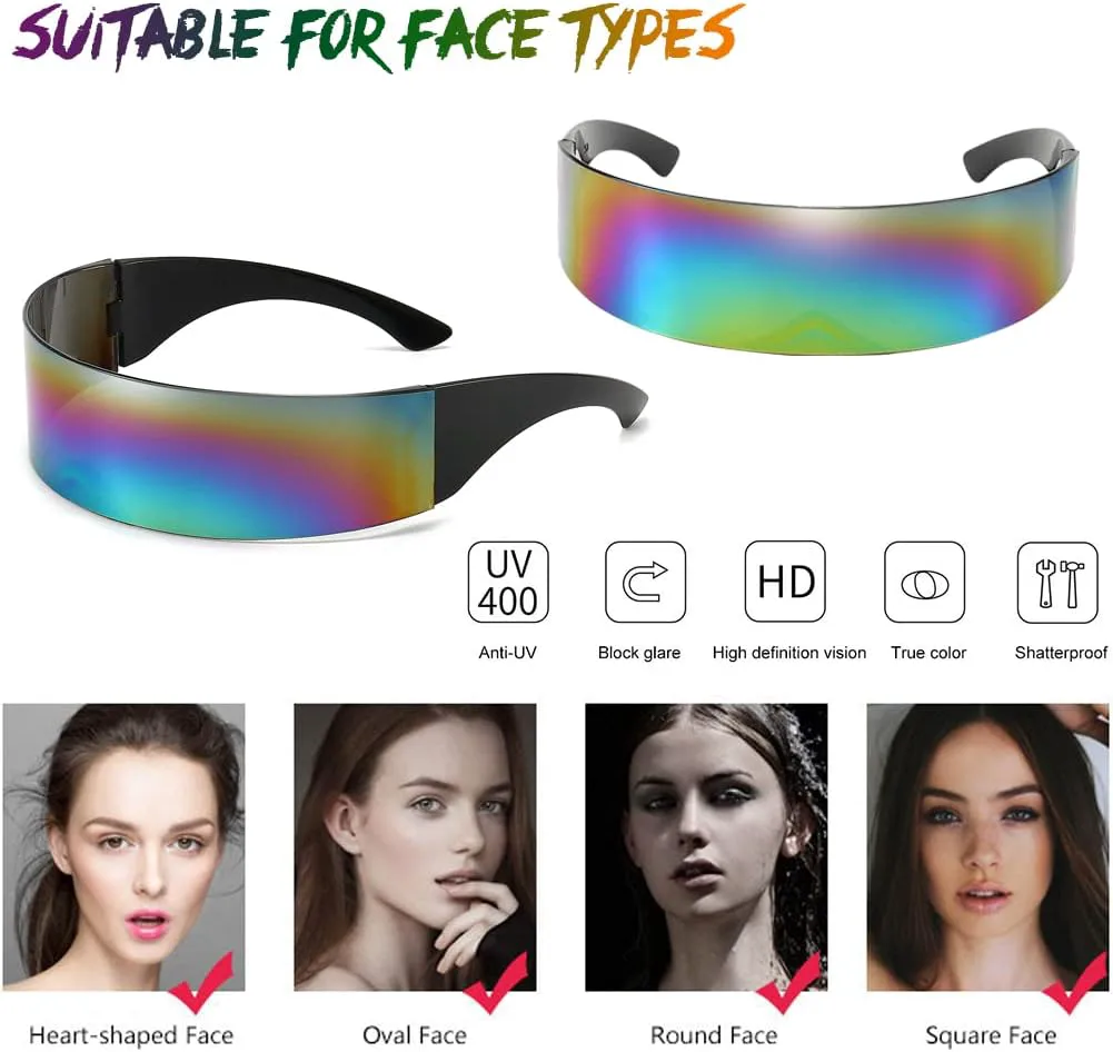 

Футуристические солнцезащитные очки Dollger в стиле Y2K, космический циклоп, обтекаемая форма, без оправы, полупрозрачные зеркальные линзы, Rainbow+black+silver