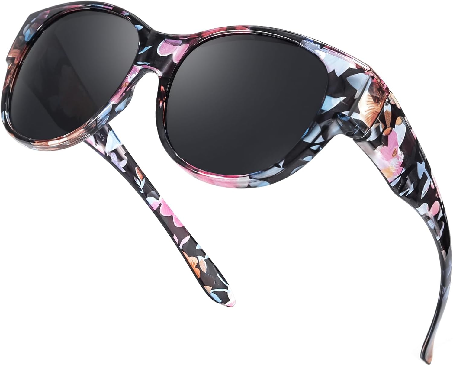 

Солнцезащитные очки TJUTR увеличенного размера для женщин. Модные поляризованные солнцезащитные очки, надеваемые поверх очков с диоптриями, с защитой от УФ-излучения UV400, B05(1 Pack) Floral Frame/Grey Lens