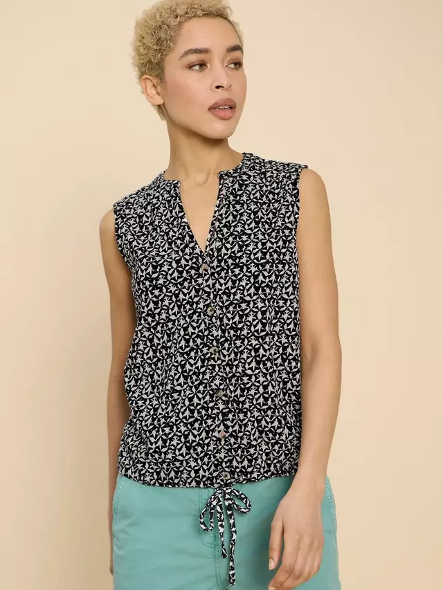

Топ White Stuff Tulip Print Sleeveless Organic Cotton, цвет black/white