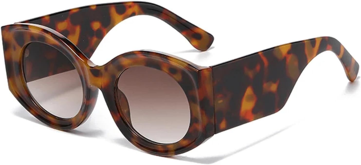 

Модные большие овальные женские солнцезащитные очки в стиле ретро с прозрачными линзами и защитой от УФ-излучения, а также мужские солнцезащитные очки с градиентным покрытием TKKTLLT, Leopard Tea Gradient