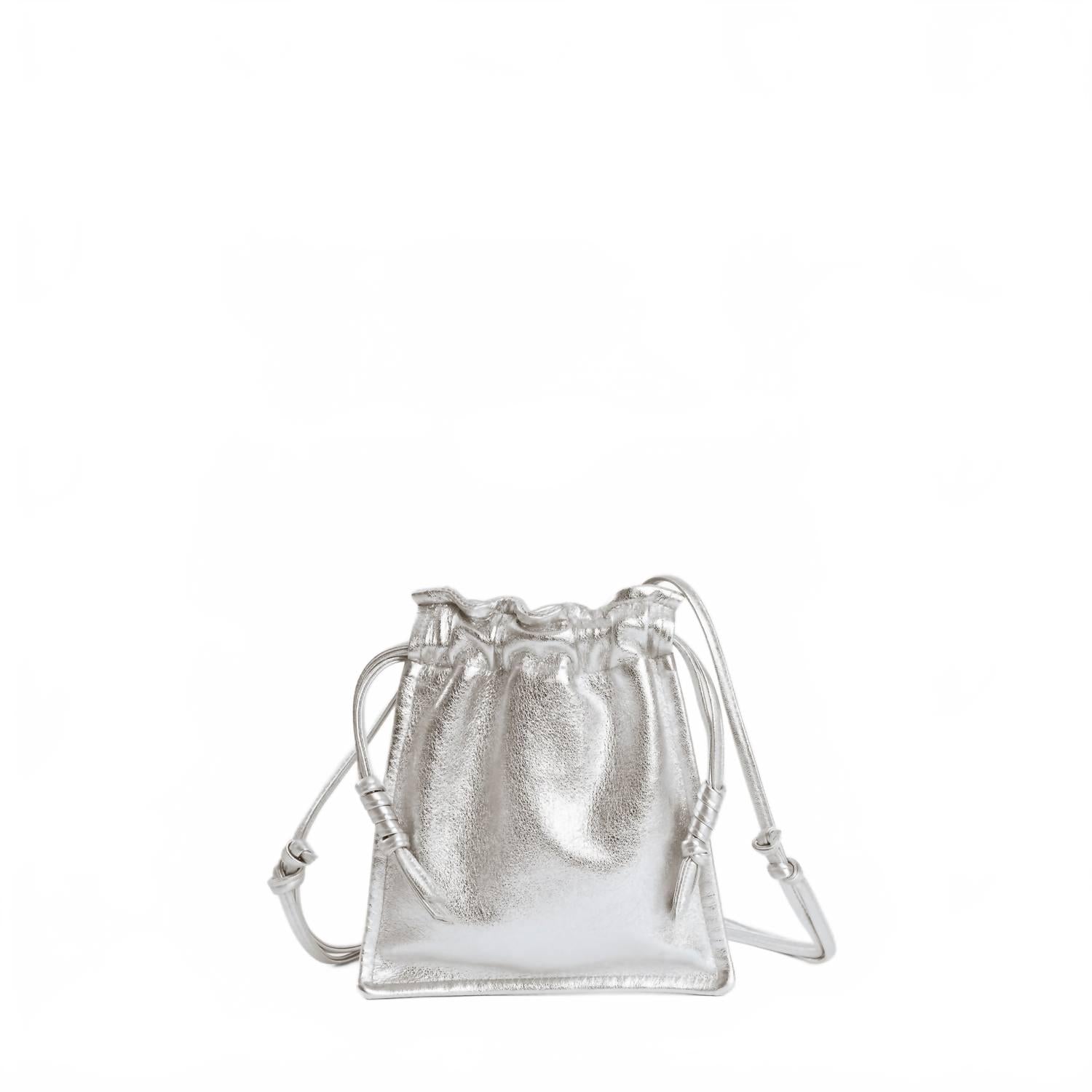 

Женская мини-сумка Bowie через плечо из кожи с серебристой шнуровкой Lemiz