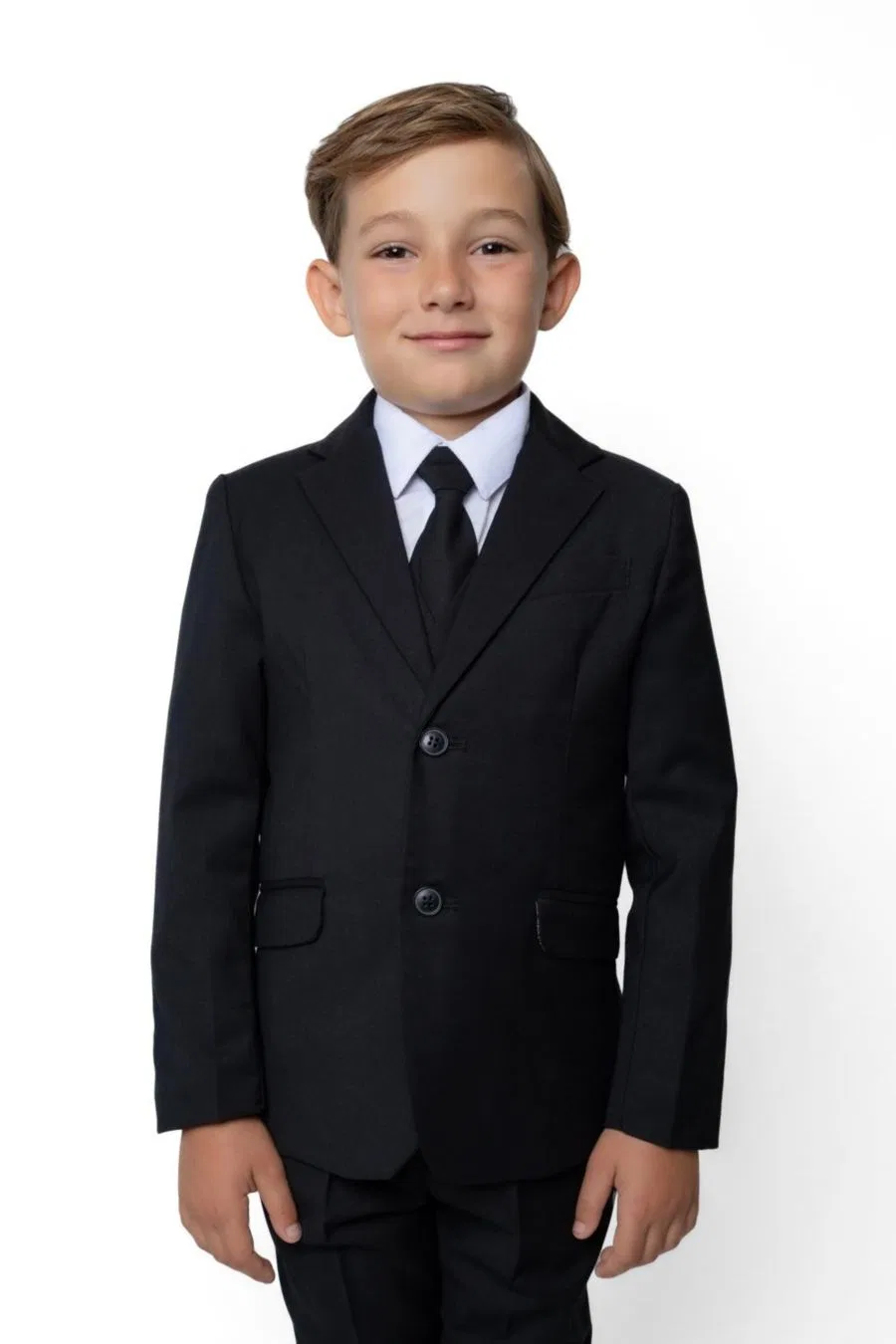 Костюм 007 Slim Fit для маленьких и больших мальчиков, состоящий из 5 предметов: рубашка, галстук, пиджак, жилет и брюки Peanut Butter Collection, черный — фото 2