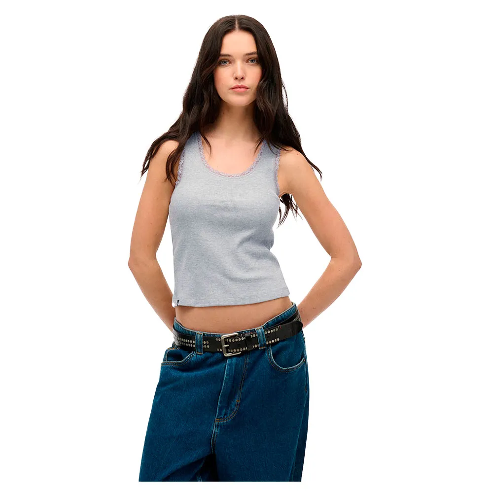 

Футболка без рукавов Superdry Vintage Lace Trim, серый