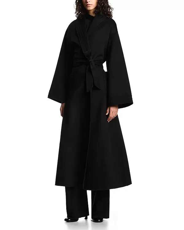 Пальто с воротником-шалью и поясом Emporio Armani, Black