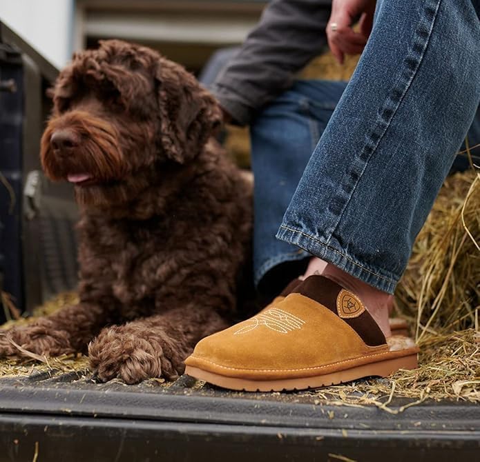 Мужские тапочки ARIAT 2842 Silversmith, уличные и домашние, вестерн, замшевые, с поролоновой стелькой и квадратным носком — фото 2