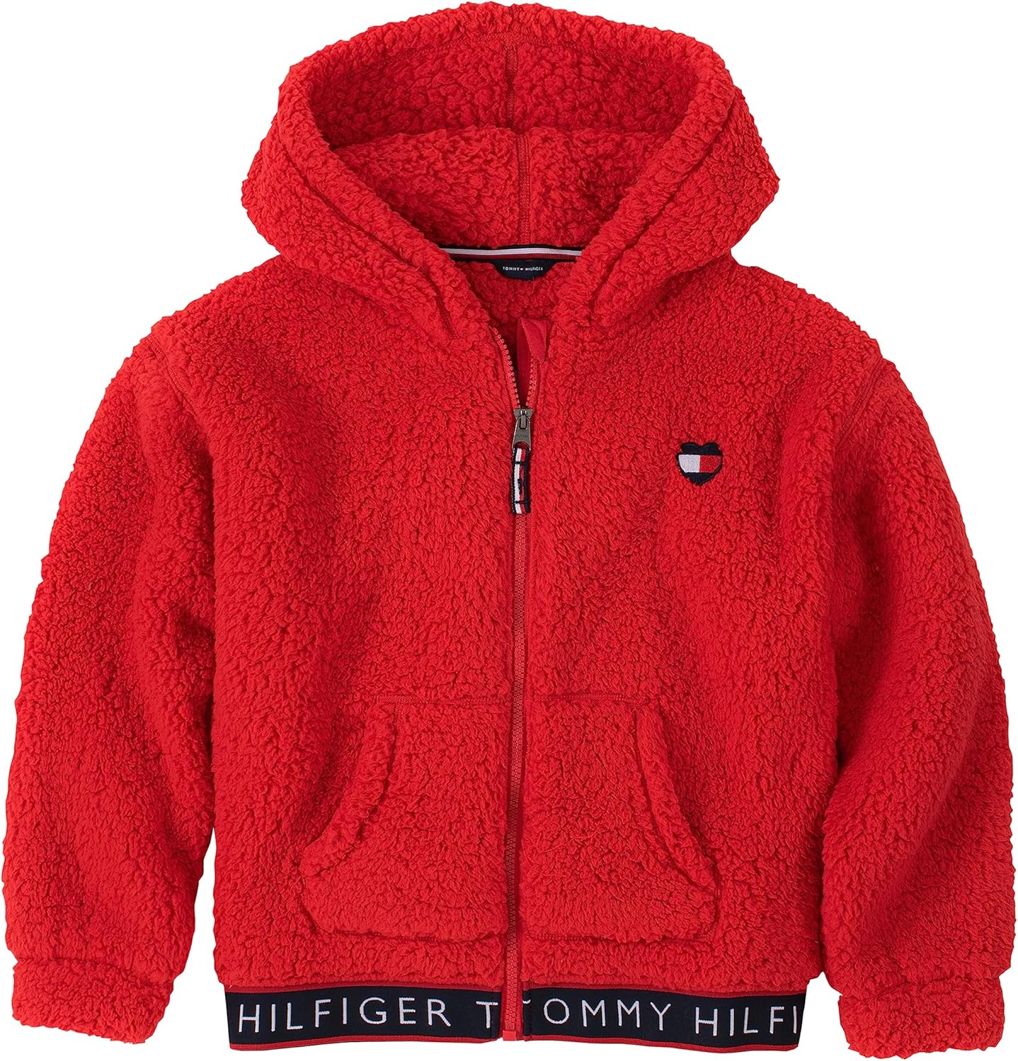 

Толстовка Tommy Hilfiger для девочек с длинным рукавом, флисом, на молнии, с капюшоном и передними карманами, Red Sherpa