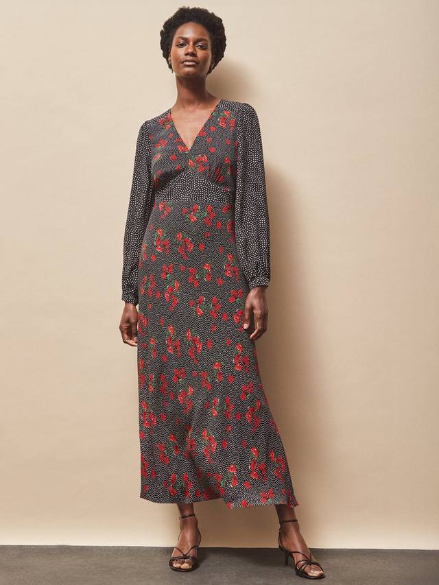 

Цветочное платье с длинными рукавами и V-образным вырезом в горошек Ro&Zo