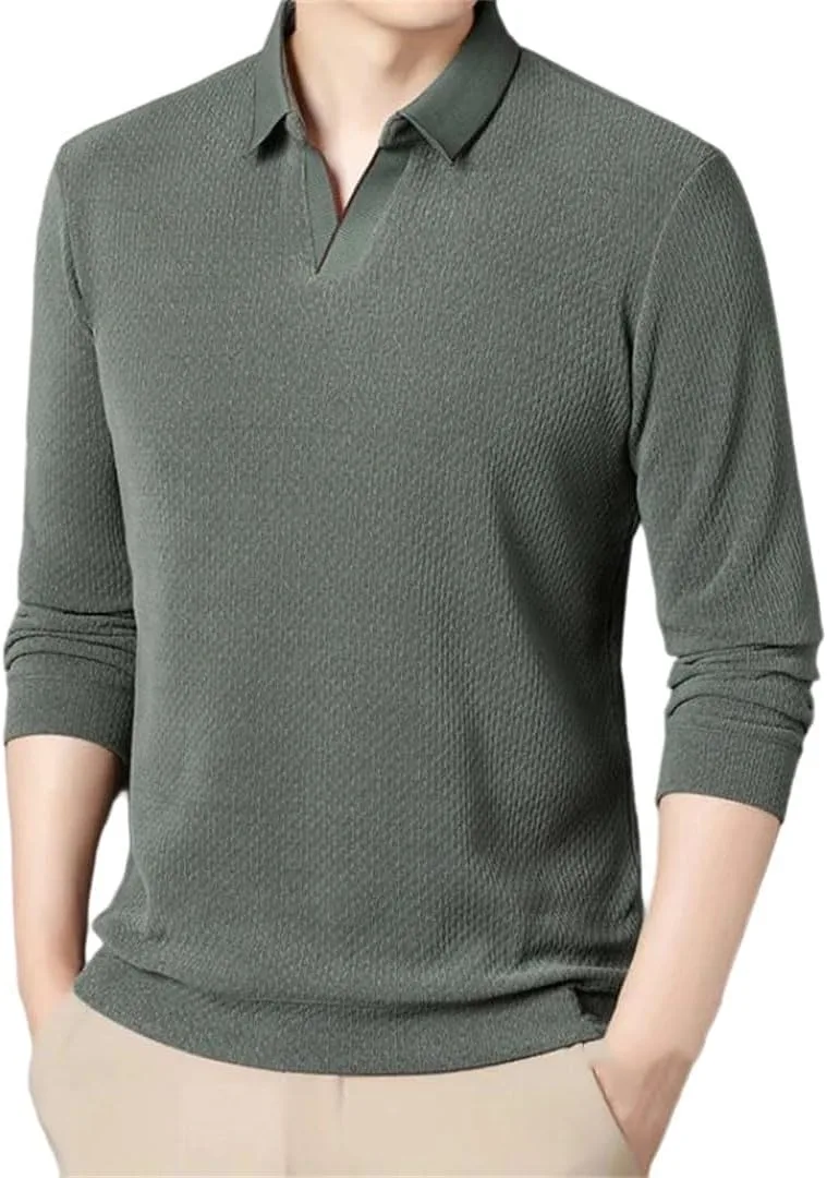 

Мужской свитер-поло V-образного выреза Solid Color Vsadsau