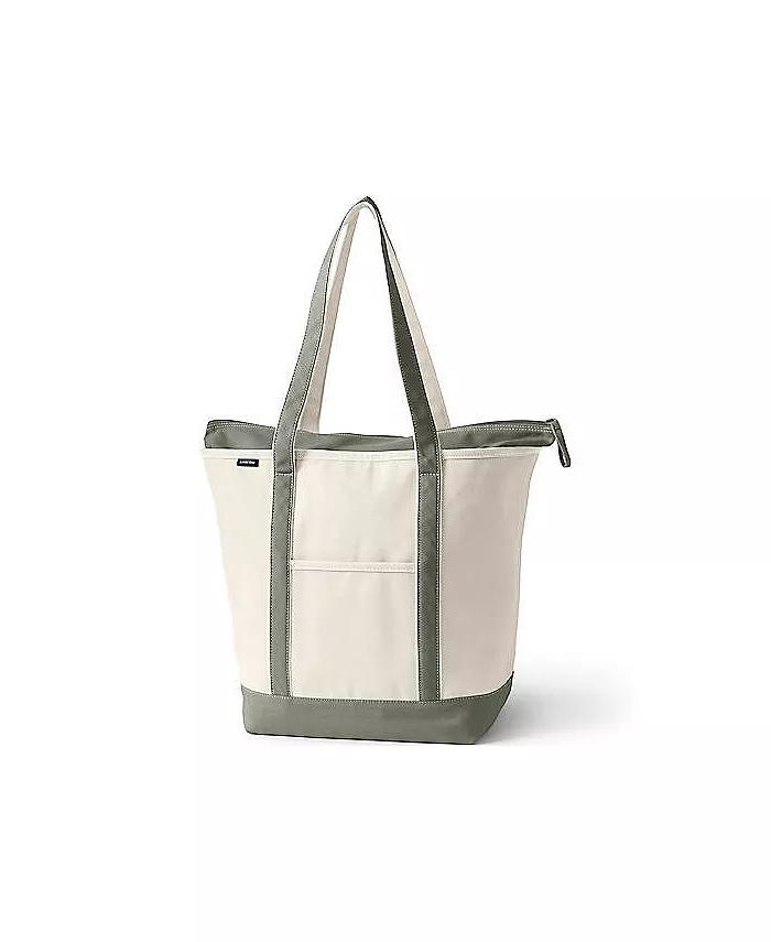 

Большая натуральная холщовая сумка-шоппер с 5 карманами, молнией сверху и длинными ручками Lands' End, белый