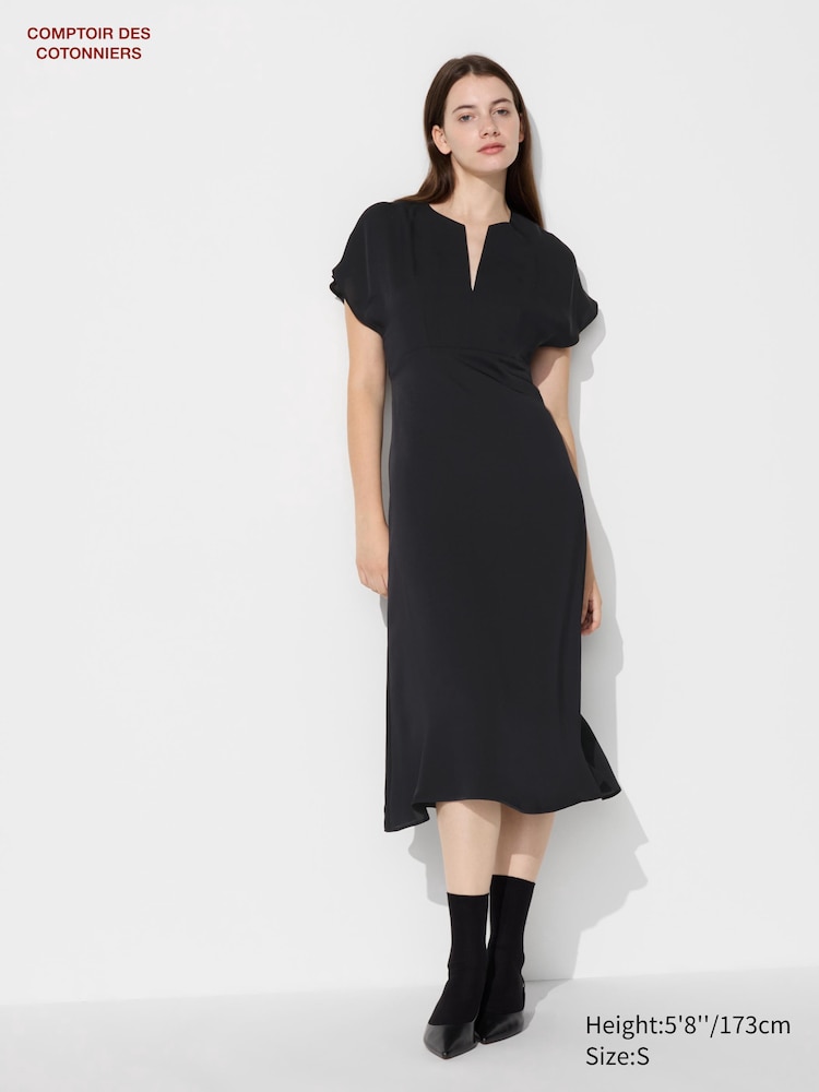 

Длинное платье с v-образным вырезом и длинными рукавами Uniqlo, цвет 09 черный