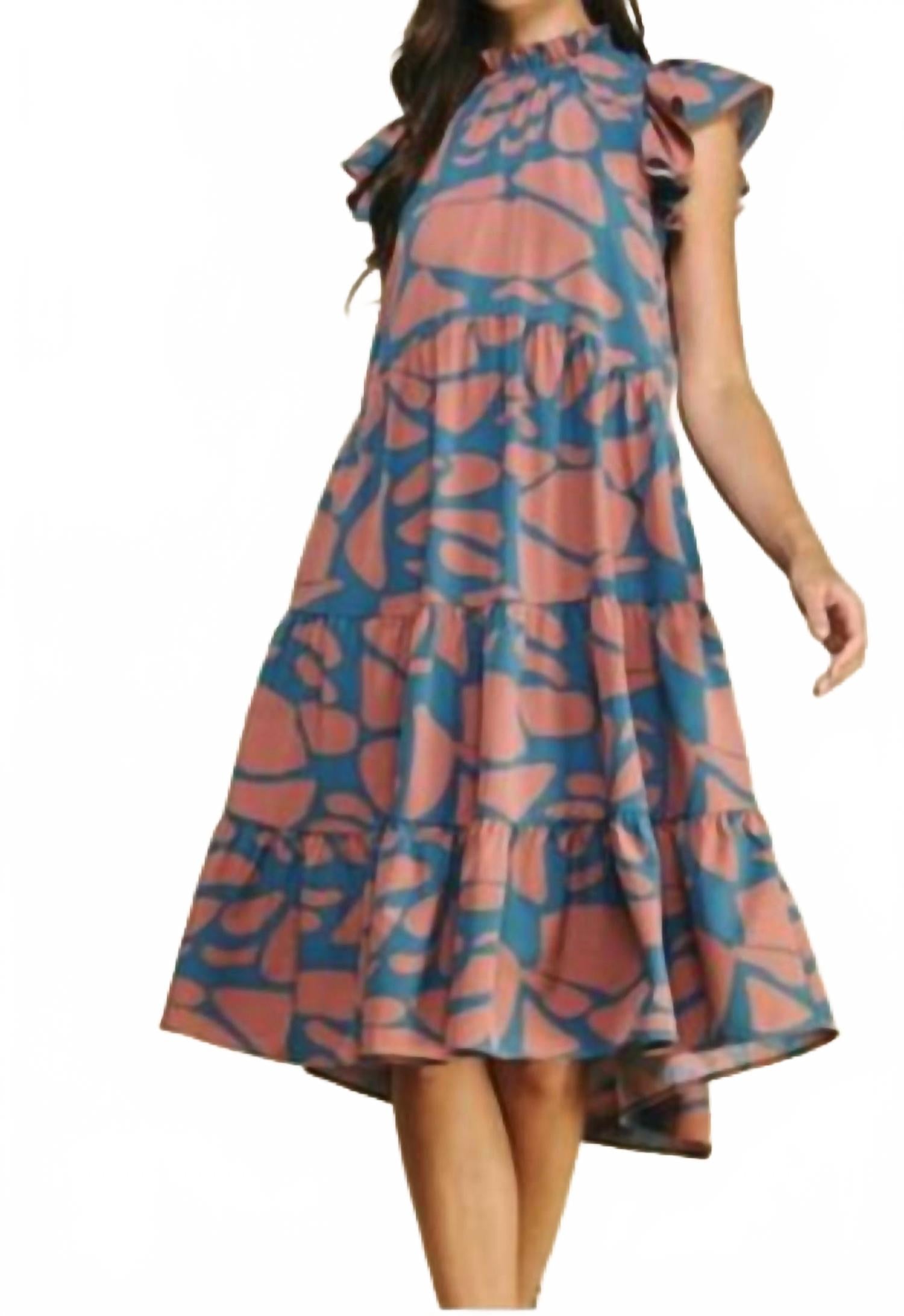 

Многослойное миди-платье с застежкой на пуговицах сзади в цвете морской волны и коричневого PINCH