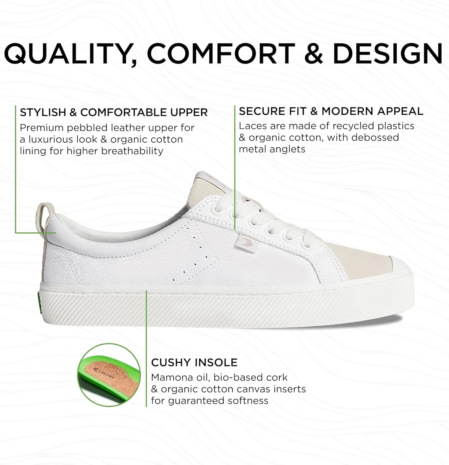 Кроссовки CARIUMA OCA Low Premium из высококачественной кожи, удобная обувь для мужчин, легкая и экологичная, универсальная повседневная обувь со 100% веганской стелькой, резиновая подошва, Vintage White — фото 2
