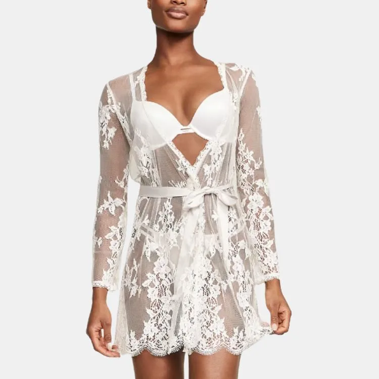 Victoria's Secret Женский кружевной пеньюар-халат кокосовый белый — фото 3
