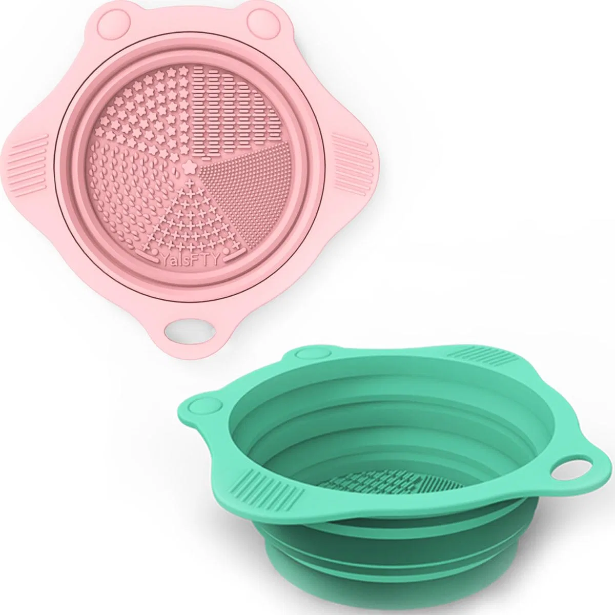 Набор складных силиконовых ковриков для чистки кистей YalsFTY Yalsfty, Pink / Green