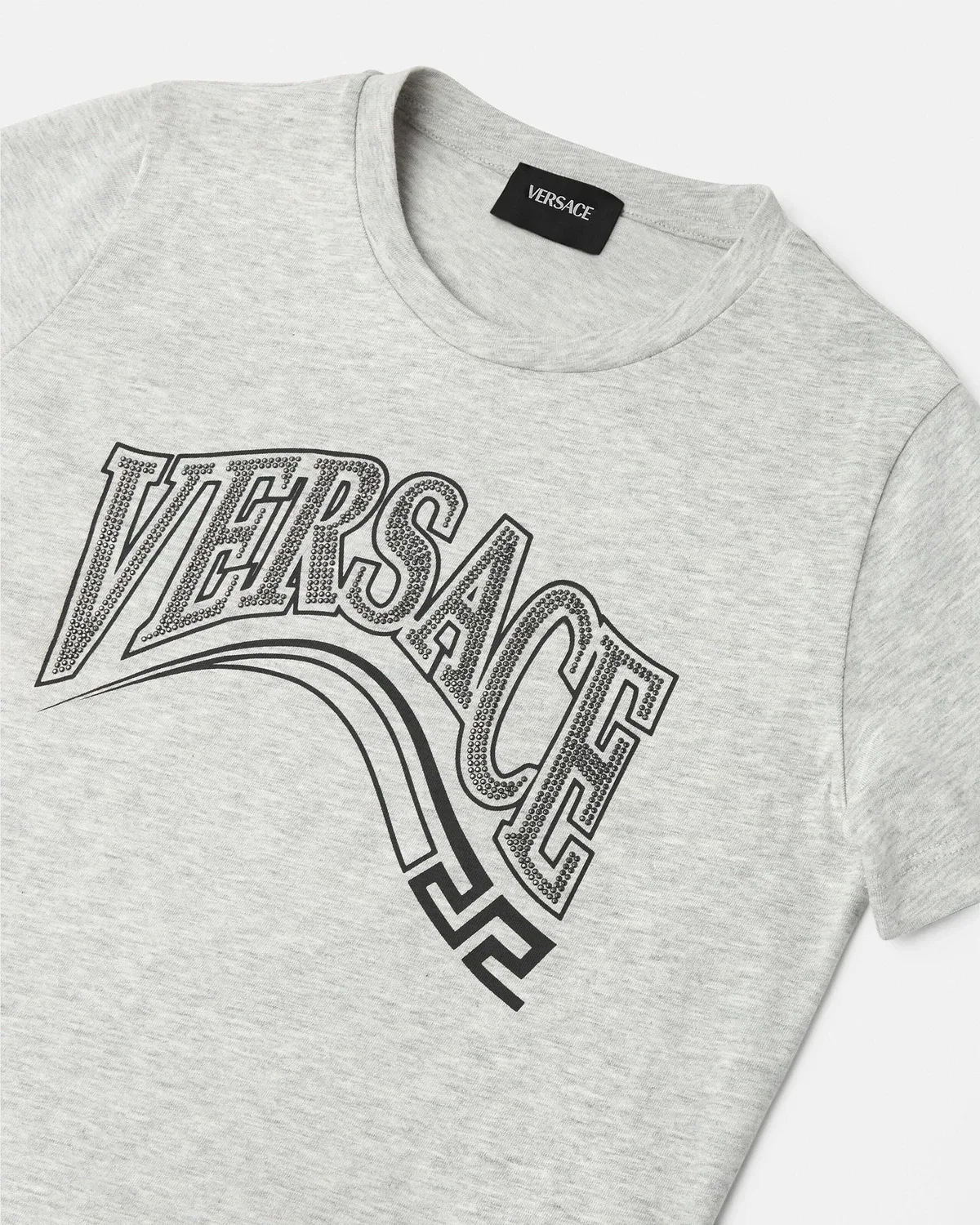 Детская украшенная футболка из хлопкового джерси с принтом VERSACE, серый — фото 4