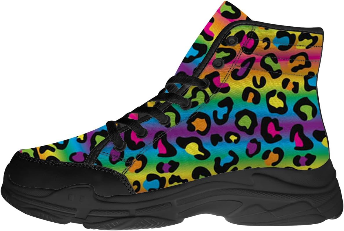 

Кроссовки с леопардовым принтом, женщины, мужчины шнуруют высокие холстовые кроссовки, подарки для нее. Он Quorax, 3104 Rainbow