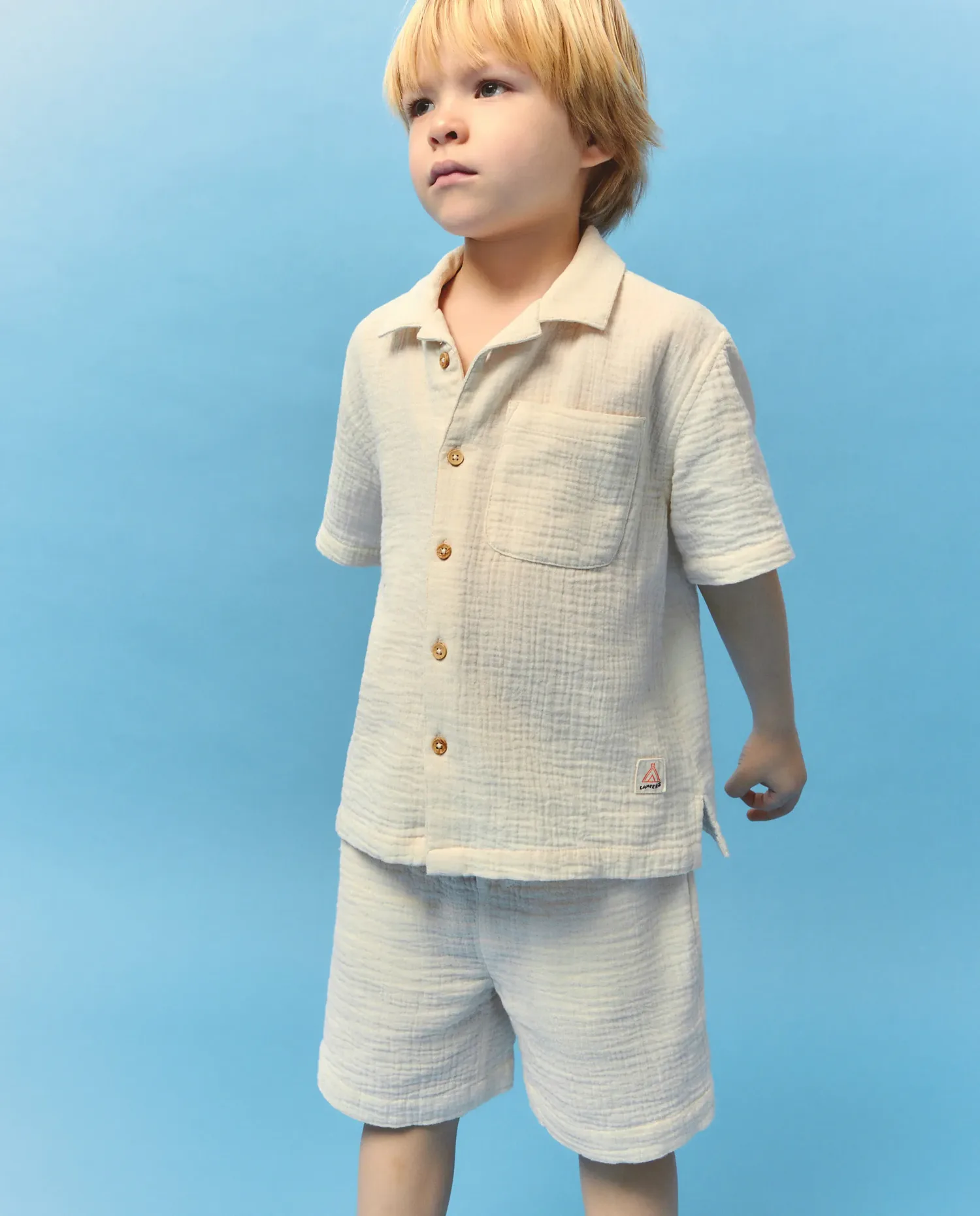Гладкая рубашка с коротким рукавом для мальчика Kids El Corte Inglés, 120 Crudo — фото 4