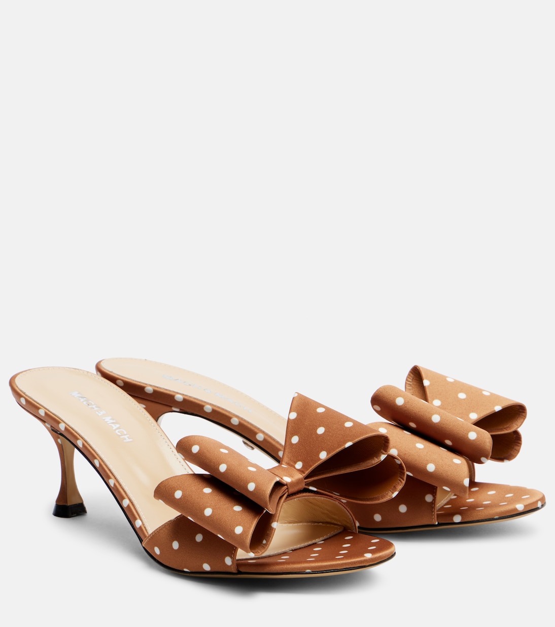 Le Cadeau 65 атласные шлепанцы в горошек Mach & Mach, Caramel/White