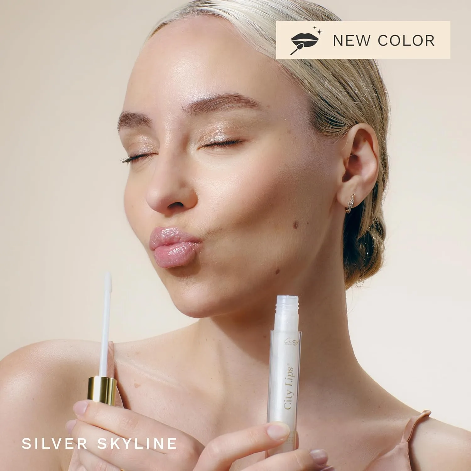 City Beauty City Lips Subtle Statement Bundle - Midnight Sparkle 0.16 oz, Clear 0.16 oz, Silver Skyline 0.16 oz - увлажняющий блеск для губ с гиалуроновой кислотой и пептидами, набор из 3 штук — фото 4