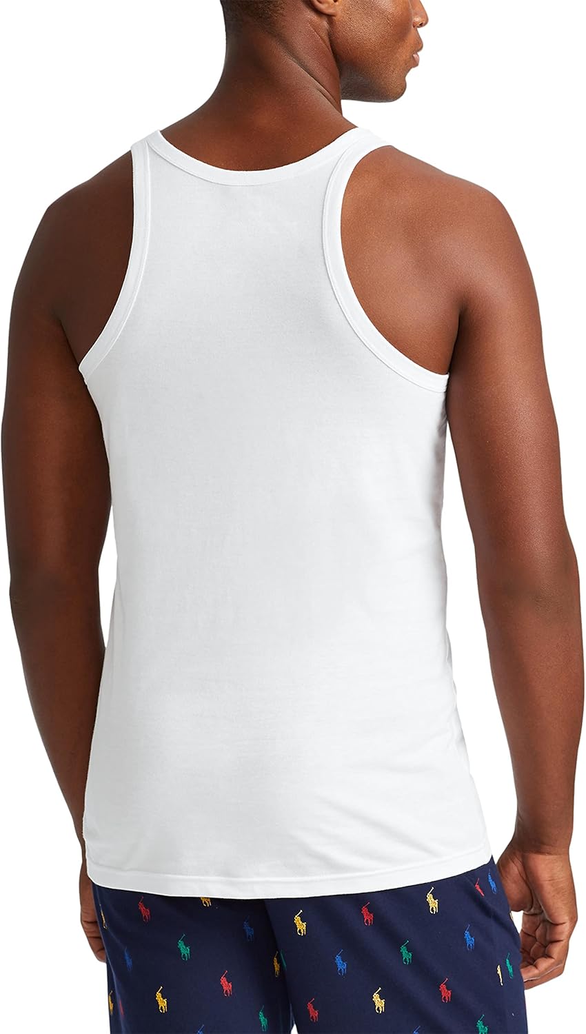 POLO RALPH LAUREN Мужской хлопковый майка Slim Fit 3 шт, White/Navy - 3 Pack — фото 3